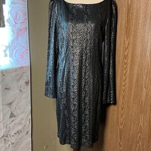Cache Metallic Black Long Sleeve Dress